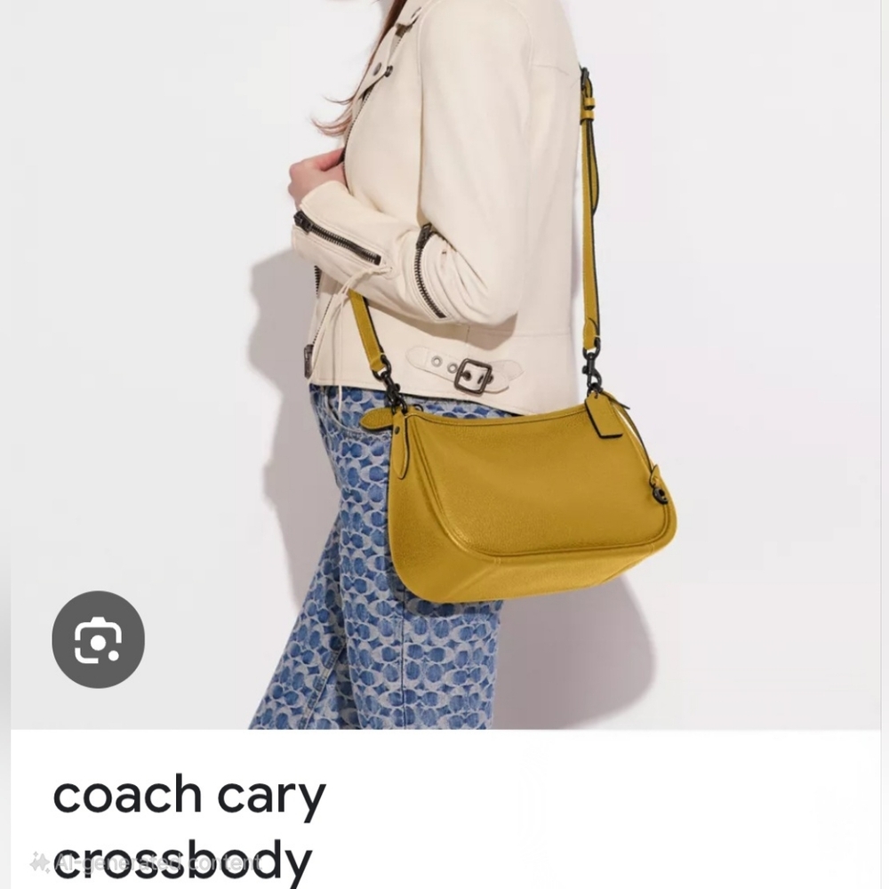 Coach Cary Leather Shoulder Bag Yellow - Picture 7 of 9